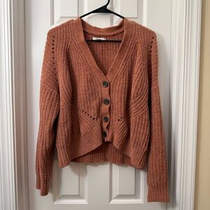 American Eagle Outfitters Rust Knit Button-Front Cardigan